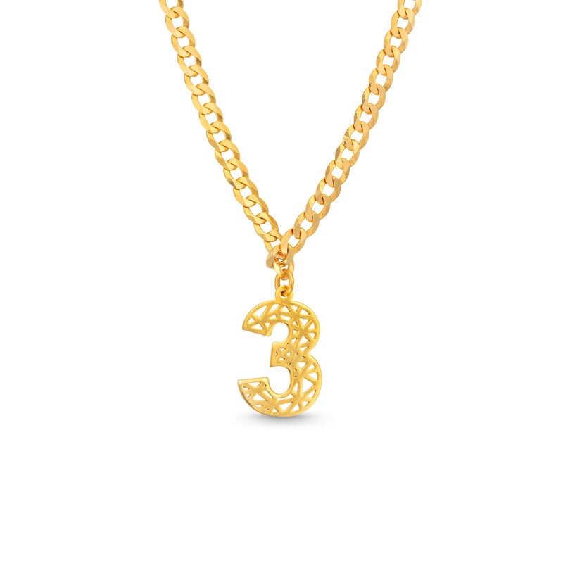 Main Image 1 of 14K Gold Plated Personalized Single Number Curb Chain Pendant - 18"