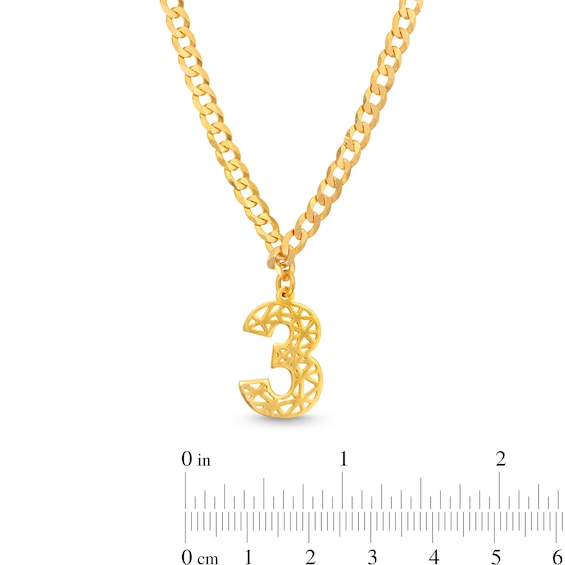 14K Gold Plated Personalized Single Number Curb Chain Pendant - 18"