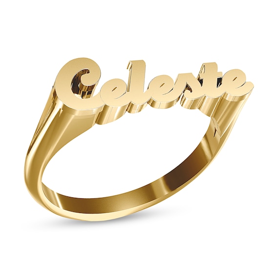 Personalized Name Flared Script Name Ring in Sterling Silver with 14K Gold Plate