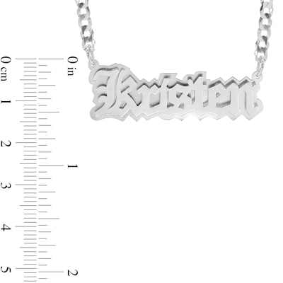 Double Plated Gothic Nameplate Curb Chain Necklace in Sterling Silver - 18"