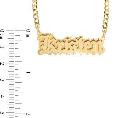 Double Plated Gothic Nameplate Curb Chain Necklace in Sterling Silver with 14K Gold Plate - 18"