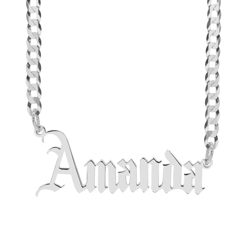 Gothic Nameplate Curb Chain Necklace in Sterling Silver - 18"