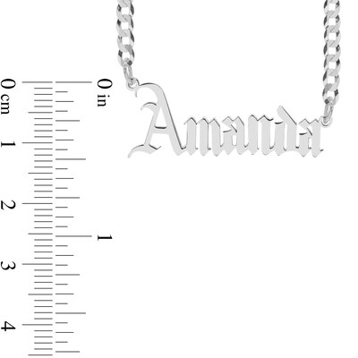 Gothic Nameplate Curb Chain Necklace in Sterling Silver - 18"