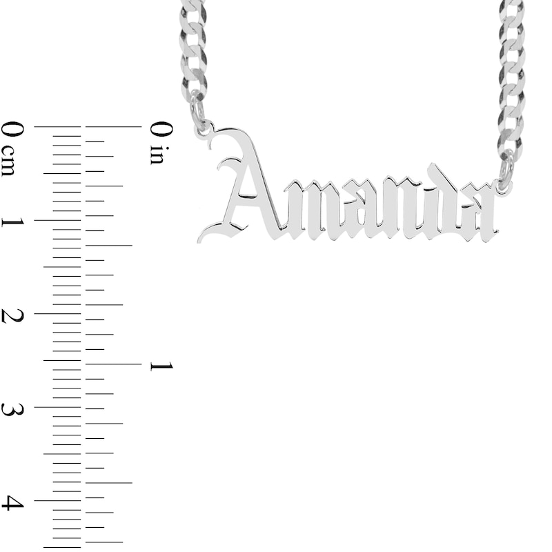 Gothic Nameplate Curb Chain Necklace in Sterling Silver - 18"