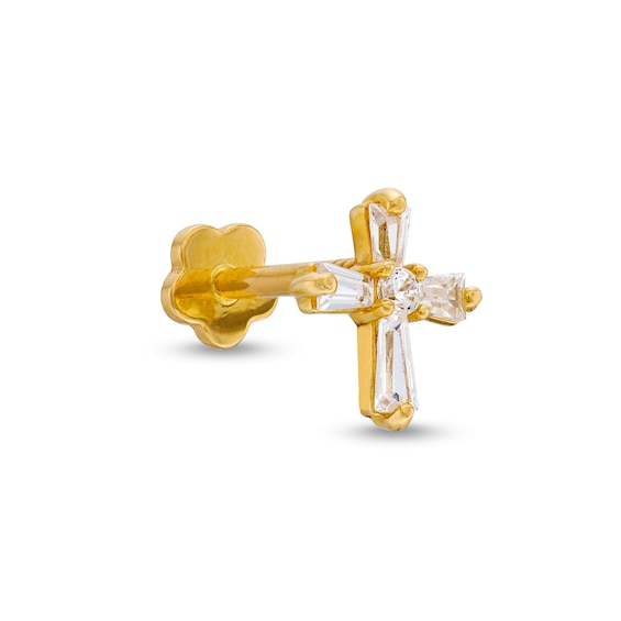 ​​​​14K Gold CZ Cross Stud - 18G 5/16"