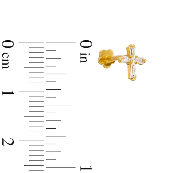 ​​​​14K Gold CZ Cross Stud - 18G 5/16"