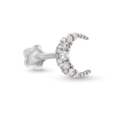 ​​​​​​​​​​​​​​14K White Gold CZ Moon Stud - 18G 5/16"