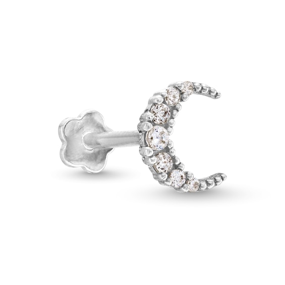 ​​​​​​​​​​​​​​14K White Gold CZ Moon Stud - 18G 5/16"