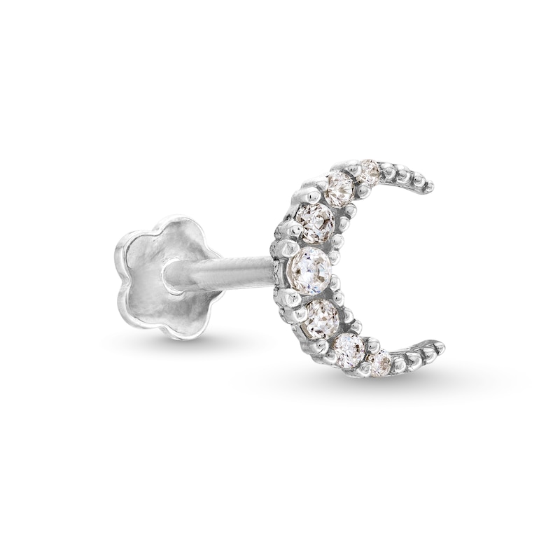 14K White Gold CZ Moon Stud - 18G 5/16"