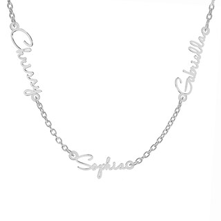 Sterling Silver Three Name Script Name Curb Chain Necklace - 18"