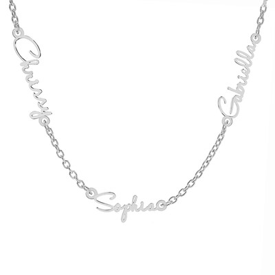 Sterling Silver Three Name Script Name Curb Chain Necklace - 18"