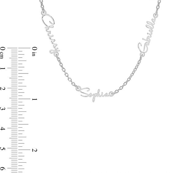 Sterling Silver Three Name Script Name Curb Chain Necklace - 18"
