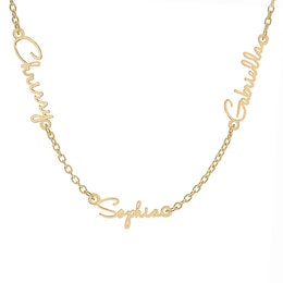 14K Gold Plated Three Name Script Name Curb Chain Necklace - 18"