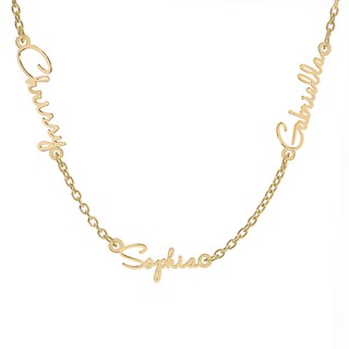 14K Gold Plated Three Name Script Name Curb Chain Necklace - 18"