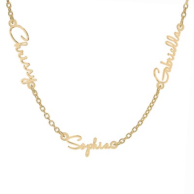 14K Gold Plated Three Name Script Name Curb Chain Necklace - 18"