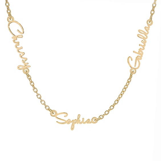 14K Gold Plated Three Name Script Name Curb Chain Necklace - 18"