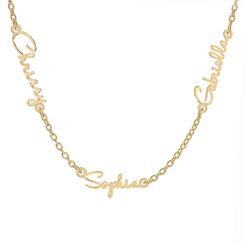 14K Gold Plated Three Name Script Name Curb Chain Necklace - 18"