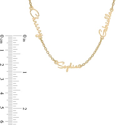 14K Gold Plated Three Name Script Name Curb Chain Necklace - 18"