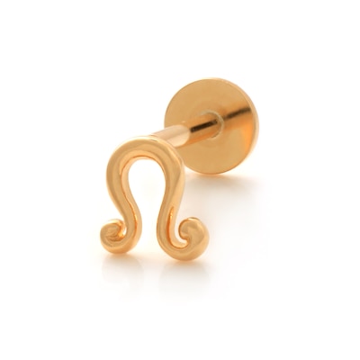 14K Gold Leo Zodiac Stud - 18G 5/16"