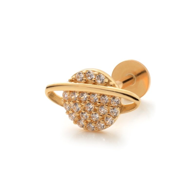 14K Gold CZ Saturn Stud - 18G 5/16"