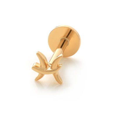 14K Gold Pisces Zodiac Stud - 18G 5/16"