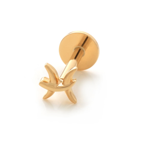 14K Gold Pisces Zodiac Stud - 18G 5/16"