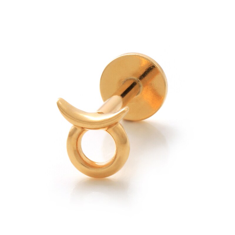 Main Image 1 of 14K Gold Taurus Zodiac Stud - 18G 5/16&quot;
