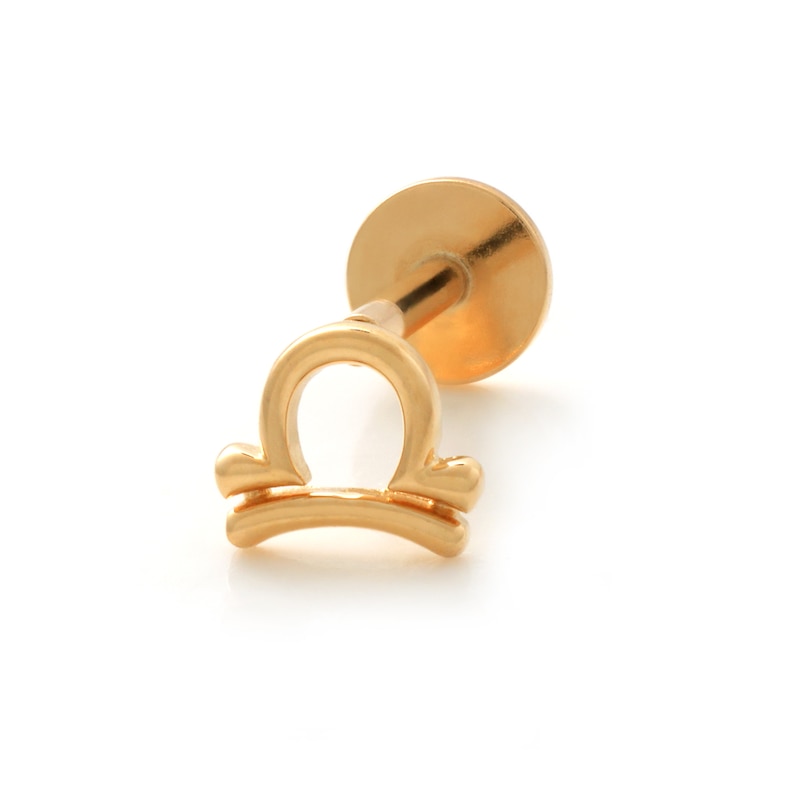 14K Gold Libra Zodiac Stud - 18G 5/16"