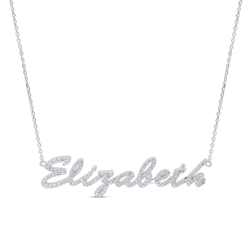 Sterling Silver Simulated Sapphire Personalized Name Cable Chain Necklace - 18"