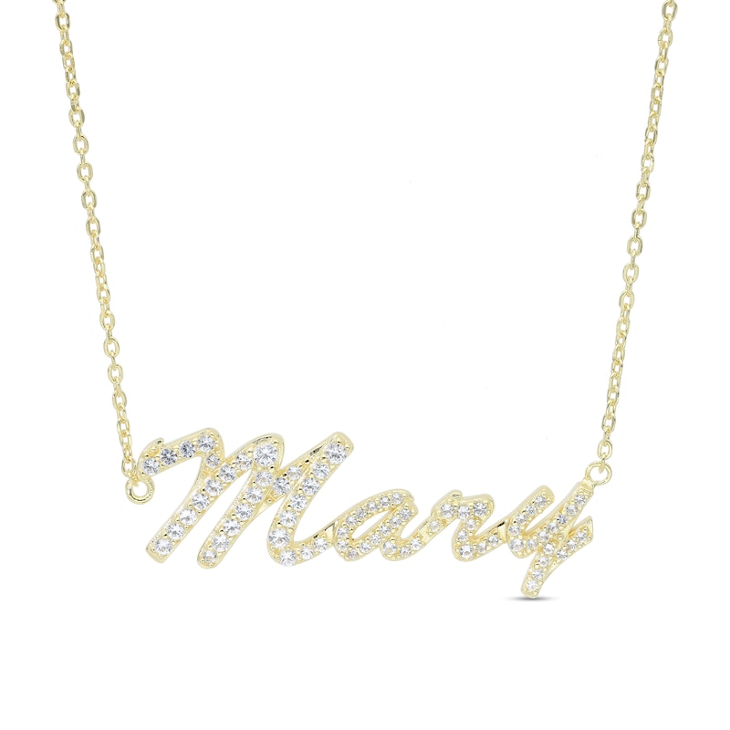 Simulated Sapphire Personalized Name Cable Chain Necklace in Sterling Silver with 14K Gold Plate - 18"