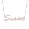 Thumbnail Image 0 of Simulated Sapphire Personalized Name Cable Chain Necklace in Sterling Silver with 14K Rose Gold Plate - 18"