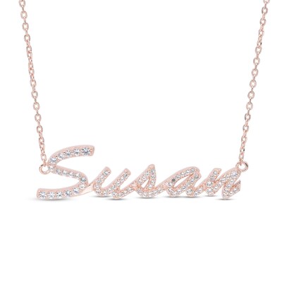 14K Rose Gold Plated Simulated Sapphire Personalized Name Cable Chain Necklace - 18"