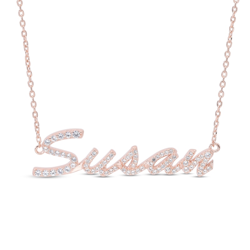 Simulated Sapphire Personalized Name Cable Chain Necklace in Sterling Silver with 14K Rose Gold Plate - 18"