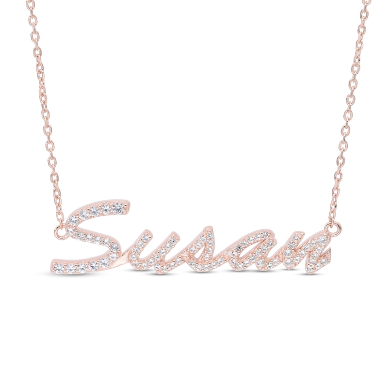 14K Rose Gold Plated Simulated Sapphire Personalized Name Cable Chain Necklace - 18"