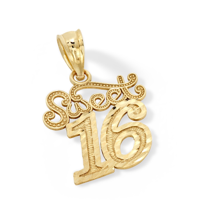 10K Solid Gold Sweet 16 Necklace Charm