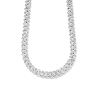 Solid Sterling Silver Baguette CZ Curb Chain Necklace - 20"