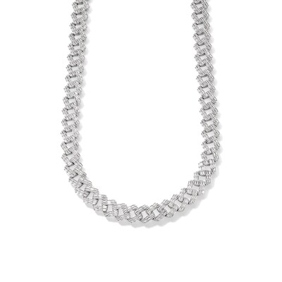 Solid Sterling Silver Baguette CZ Curb Chain Necklace - 20"