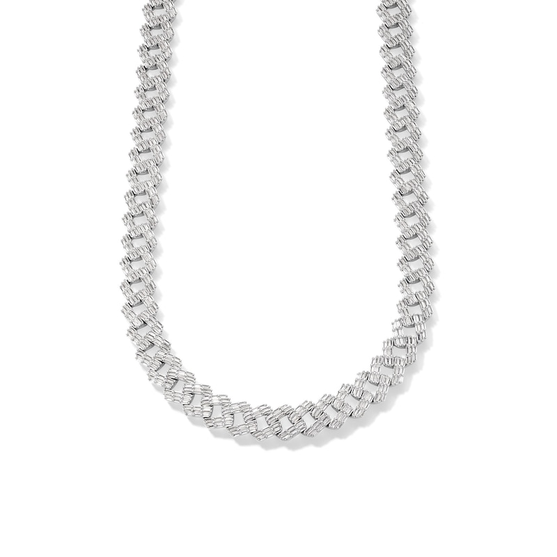Solid Sterling Silver Baguette CZ Curb Chain Necklace - 20"