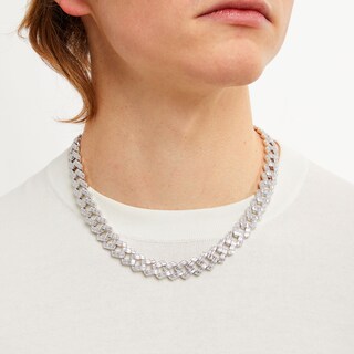 Solid Sterling Silver Baguette CZ Curb Chain Necklace - 20"