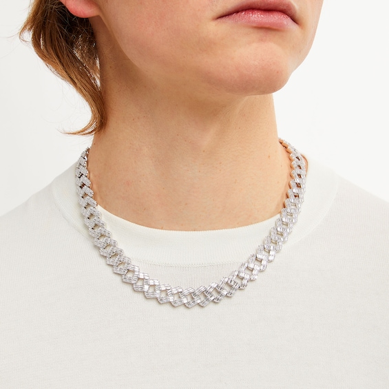 Solid Sterling Silver Baguette CZ Curb Chain Necklace - 20"