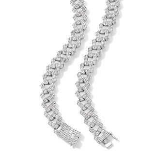 Solid Sterling Silver Baguette CZ Curb Chain Necklace - 20"