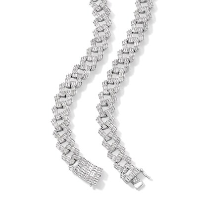 Solid Sterling Silver Baguette CZ Curb Chain Necklace - 20"