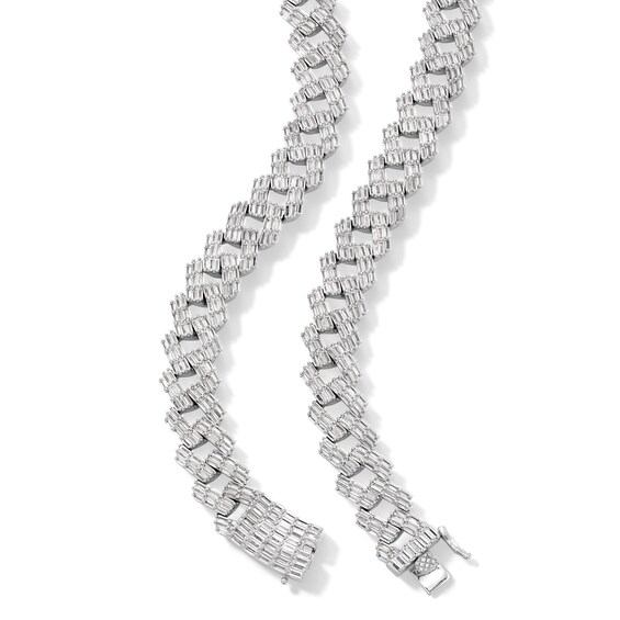 Solid Sterling Silver Baguette CZ Curb Chain Necklace - 20"