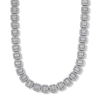 Solid Sterling Silver CZ Composite Rectangle Frame Necklace - 19.5"