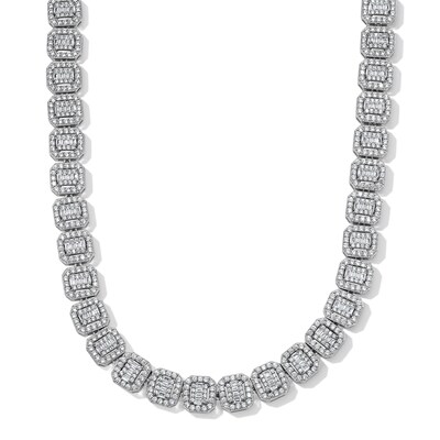 Solid Sterling Silver CZ Composite Rectangle Frame Necklace - 19.5"