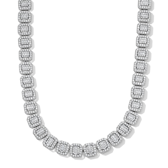 Sterling Silver CZ Square Baguette Stone Necklace