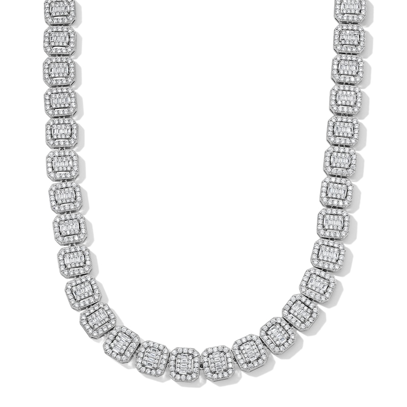 Solid Sterling Silver CZ Composite Rectangle Frame Necklace - 19.5"