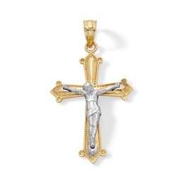 10K Solid Tapered Crucifix Two-Tone Necklace Charm
