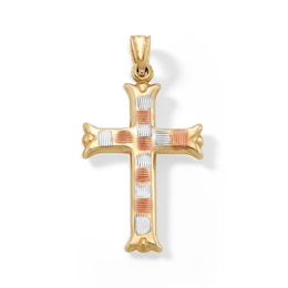10K Hollow Gold Cross Tri-Tone Necklace Charm