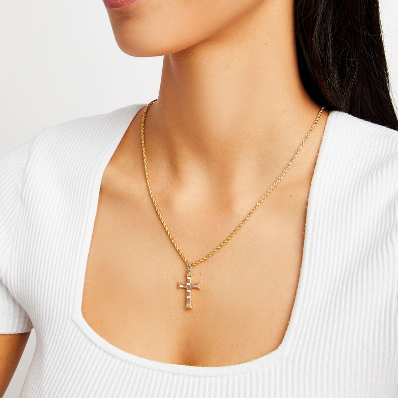 10K Hollow Gold Cross Tri-Tone Necklace Charm